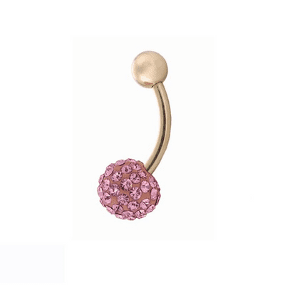 9ct Yellow Gold Pink Crystal Ball Belly Bar