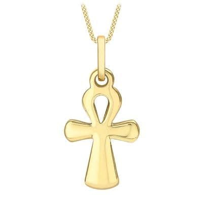 9ct Yellow Gold Plain Rounded Ankh Cross Pendant