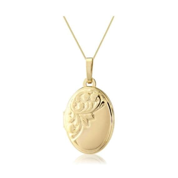 9ct Yellow Gold Polished & Half Embossed Oval Locket