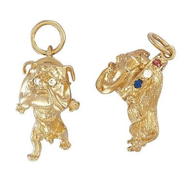 9ct Yellow Gold Red White Blue CZ Bulldog Pendant
