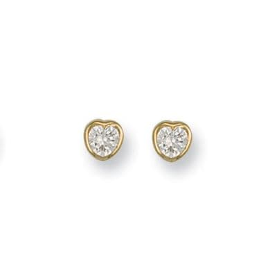 9ct Yellow Gold Rubover Set Heart Shaped Cubic Zirconia Stud Earrings