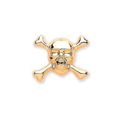 9ct Yellow Gold Skull & Crossbones Gents Stud Earring