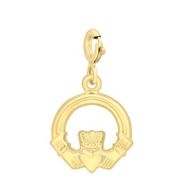 9ct Yellow Gold Spring Ring Claddagh Charm