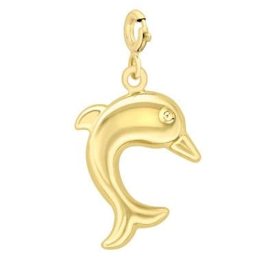 9ct Yellow Gold Spring Ring Dolphin Charm