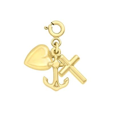 9ct Yellow Gold Spring Ring Faith Hope & Charity Charm