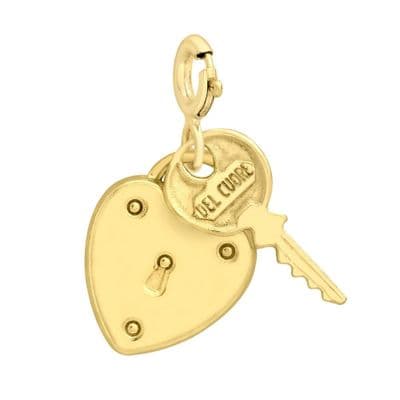 9ct Yellow Gold Spring Ring Heart Lock & Key Charm