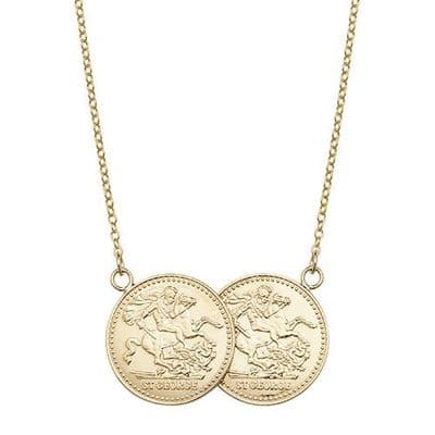 9ct Yellow Gold St George Half Two Coin Holly Necklace