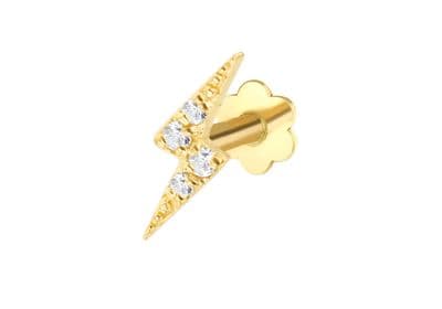 9ct Yellow Gold Thunder with CZs Labret Stud Earring