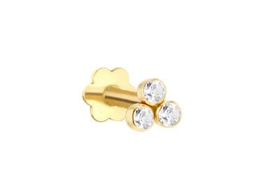 9ct Yellow Gold Trinity with CZs Labret Stud Earring