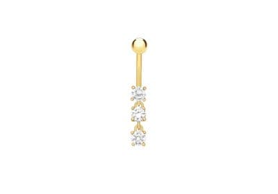 9ct Yellow Gold Triple 4mm CZ 32.5mm x 4.5mm Drop Belly Bar