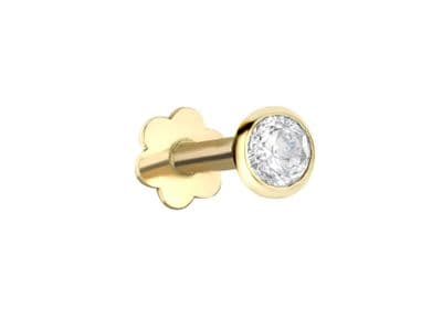 9ct Yellow Gold White 3mm CZ Rubover Round Labret Stud