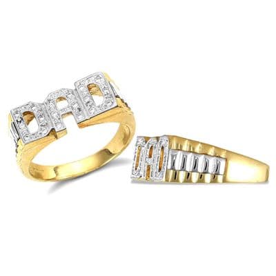 9ct Yellow Gold & White Gold Brick Link CZ Dad Ring