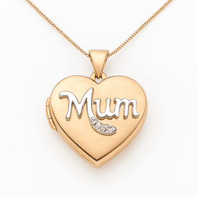 9ct Yellow Gold & White Gold Diamond Mum Heart Locket