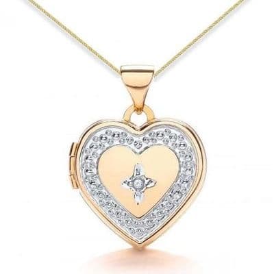 9ct Yellow Gold & White Gold Diamond Set Heart Locket