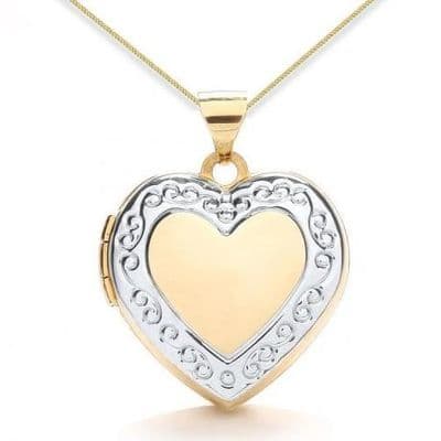 9ct Yellow Gold & White Gold Edge Detail Heart Locket