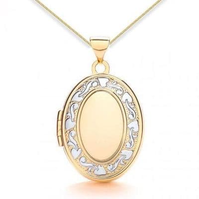 9ct Yellow Gold & White Gold Floral Edged Oval Locket