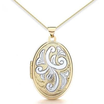 9ct Yellow Gold & White Gold Floral Oval Family Locket
