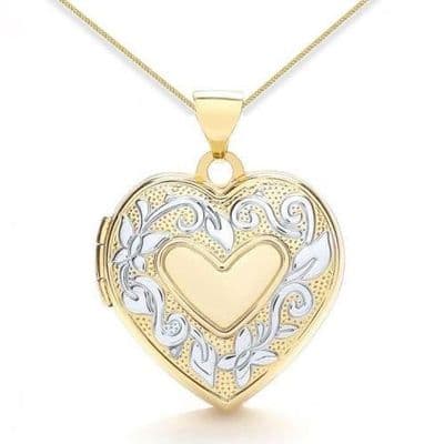 9ct Yellow Gold & White Gold Flower Detail Heart Family Locket