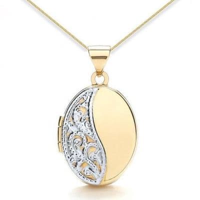 9ct Yellow Gold & White Gold Half Embossed Oval Locket