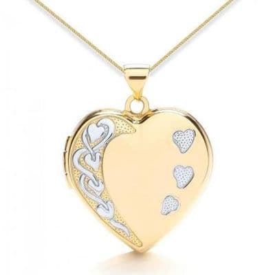 9ct Yellow Gold & White Gold Heart Detail Heart Family Locket