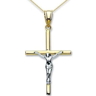 9ct Yellow Gold & White Gold Hollow Crucifix Cross Pendant