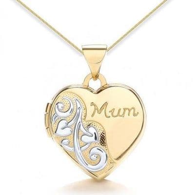 9ct Yellow Gold & White Gold Mum Heart Locket