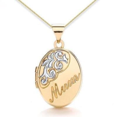 9ct Yellow Gold & White Gold Oval Mum Locket
