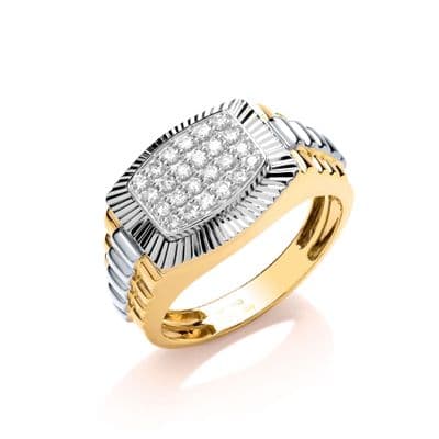 9ct Yellow & White Gold 0.50ct Diamond 9.6mm x 12.2mm Rolex Style Ring