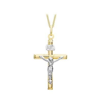 9ct Yellow & White Gold 26mm x 15mm Crucifix Pendant