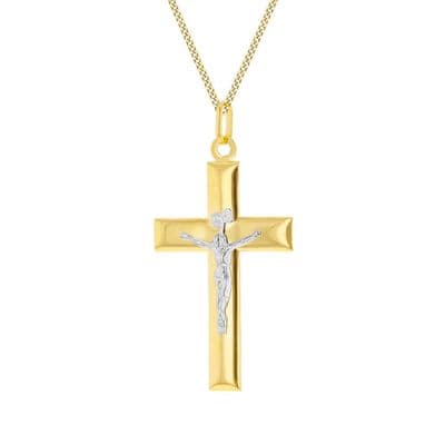9ct Yellow & White Gold 42mm x 21.5mm Crucifix Pendant