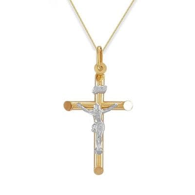 9ct Yellow & White Gold 43mm Crucifix Pendant