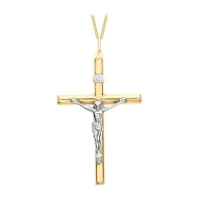 9ct Yellow & White Gold 47mm x 30mm Crucifix Pendant