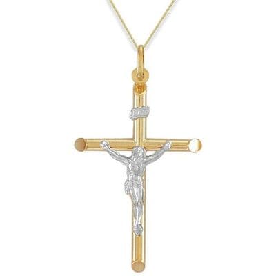 9ct Yellow & White Gold 52mm Crucifix Pendant