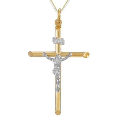 9ct Yellow & White Gold 58mm Crucifix Pendant