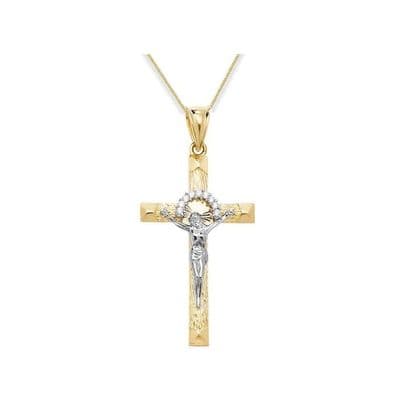 9ct Yellow & White Gold 5g Squared CZ Crucifix Pendant