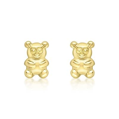 Children's 18ct Yellow Gold 4mm x 6mm Teddy Bear Stud Earrings