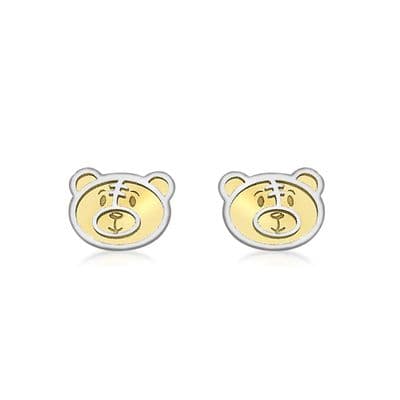 Children's 9ct 2-Colour Gold 7mm x 6mm Teddy-Bear-Face Stud Earrings