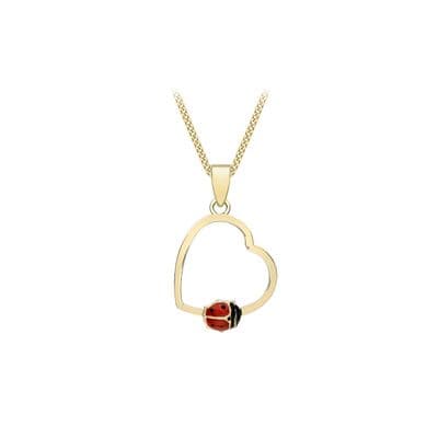 Children's 9ct Yellow Gold 11.6mm x 19.2mm Open-Heart and Ladybird Pendant