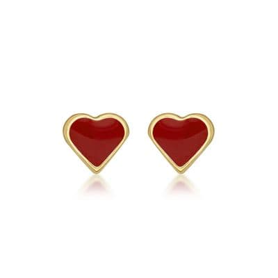 Children's 9ct Yellow Gold 4.5mm x 4.5mm Enamel Heart Stud Earrings