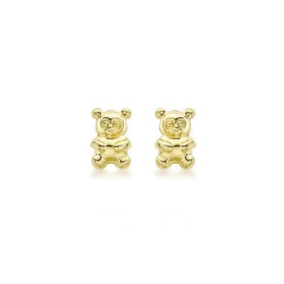 Children's 9ct Yellow Gold 4mm x 6mm Teddy Bear Stud Earrings