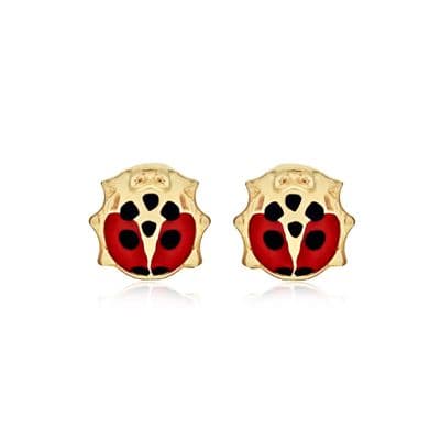 Children's 9ct Yellow Gold 5.5mm x 5mm Ladybird Stud Earrings
