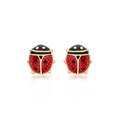 Children's 9ct Yellow Gold 6mm x 7mm Enamel Ladybird Stud Earrings