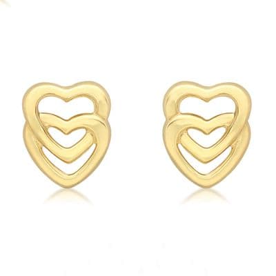 Children's 9ct Yellow Gold 7mm x 9mm Entwined-Hearts Stud Earrings