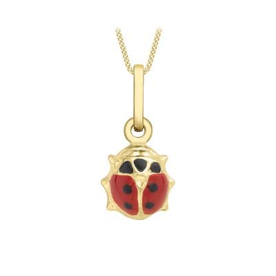 Children's 9ct Yellow Gold 8mm x 16mm Enamel Ladybird Pendant