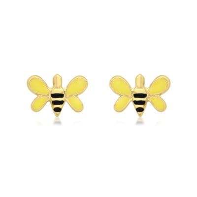 Childrens 9ct Yellow Gold 8.5mm x 6mm Enamel Bumblebee Stud Earrings