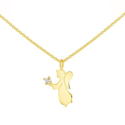 Childrens 9ct Yellow Gold 9mm x 14.5mm Angel CZ Adjustable Necklace