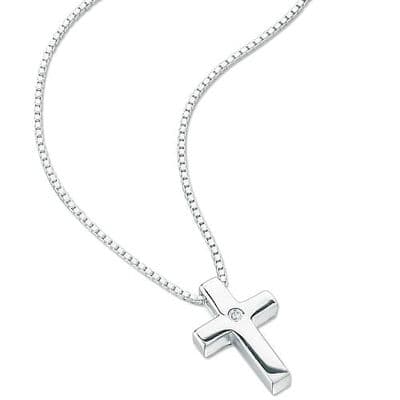 Childrens Sterling Silver Diamond Cross Pendant