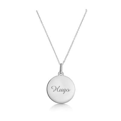 Personalised 9ct White Gold 18mm Round Disc Pendant