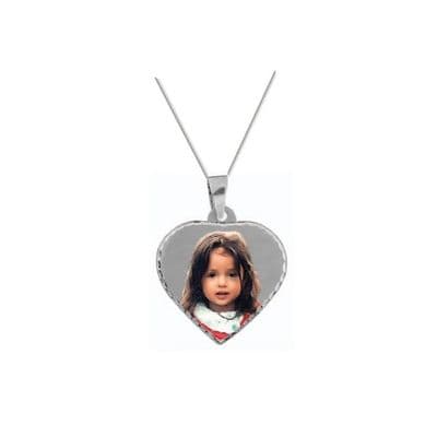 Personalised 9ct White Gold Heart 23mm Photograph Pendant
