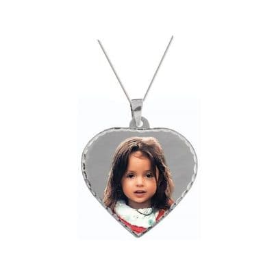 Personalised 9ct White Gold Heart 32.5mm Photograph Pendant